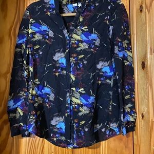 Reiss button down silk floral top size 0